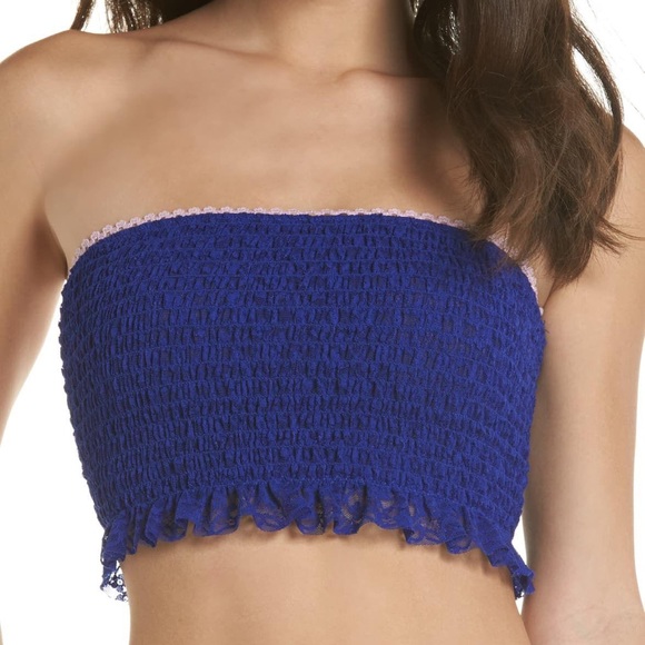 Free People Tops - Free People Blue “Callie” Smocked Bandeau Top